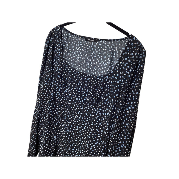 Madewell Dress Sz 6 Black Ditsy Floral Fit And Flare Babydoll Empire Waist EUC - Picture 5 of 10